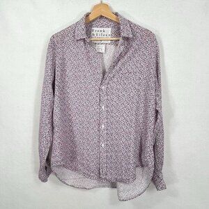Frank & Eileen Barry 100% Linen Red White Blue Floral Button Down Shirt XS